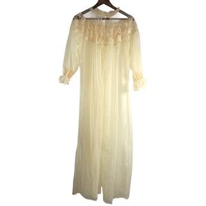 VTG Cattani California M Ivory Sheer Lace Nightgown Peignoir Style Robe Romantic